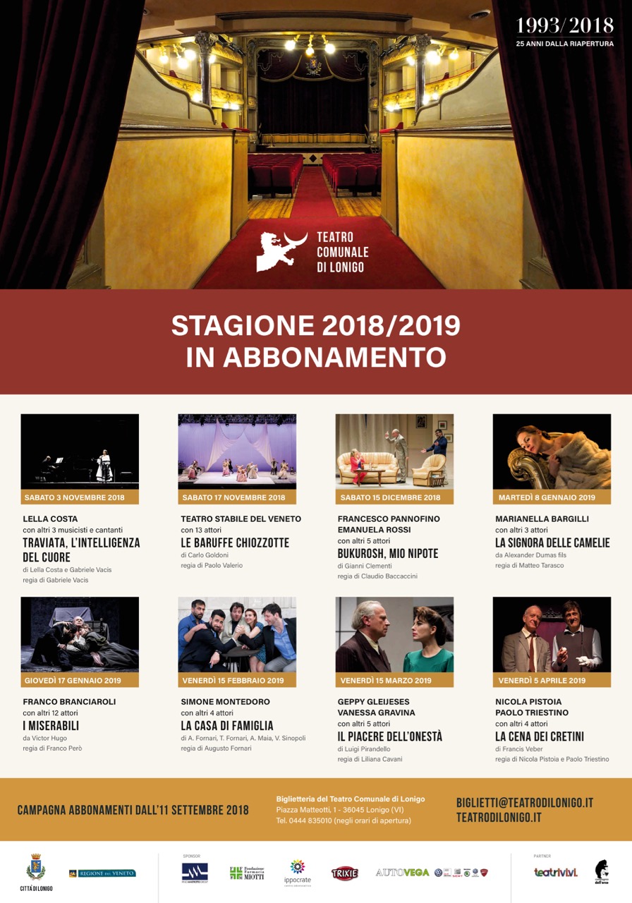 Il programma della stagione di prosa 2018/2019 - Teatro di Lonigo